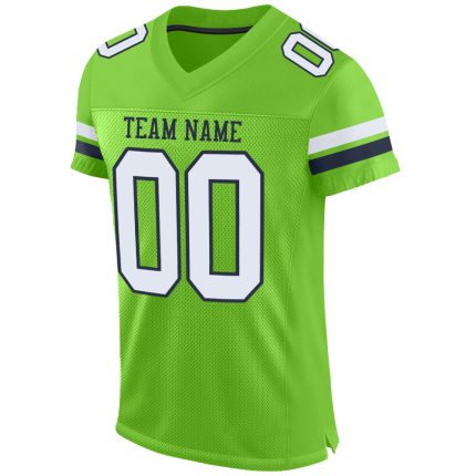 Personalized Neon Green White-Navy Mesh Authentic Football Jersey Team Custom Name and Number