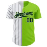 Personalized Neon Green White-Navy Pinstripe Authentic Split Fashion Baseball Jersey Team Custom Name and Number