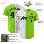 Personalized Neon Green White-Navy Pinstripe Authentic Split Fashion Baseball Jersey Team Custom Name and Number