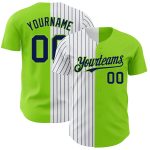 Personalized Neon Green White-Navy Pinstripe Authentic Split Fashion Baseball Jersey Team Custom Name and Number