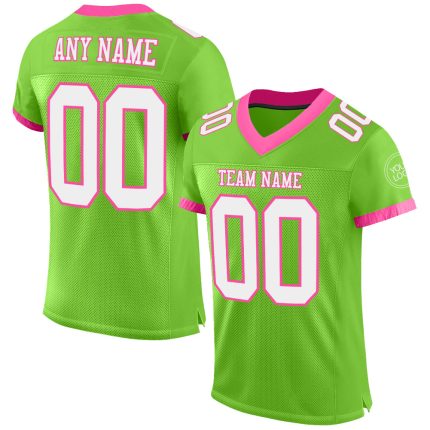 Personalized Neon Green White-Pink Mesh Authentic Football Jersey Team Custom Name and Number
