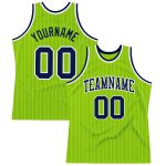 Personalized Neon Green Navy White Pinstripe Authentic Basketball Jersey Personalized Neon Green White Pinstripe Navy-White