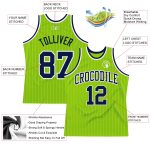 Personalized Neon Green Navy White Pinstripe Authentic Basketball Jersey Personalized Neon Green White Pinstripe Navy-White