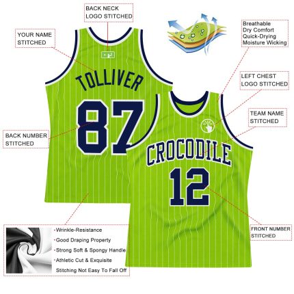 Personalized Neon Green Navy White Pinstripe Authentic Basketball Jersey Personalized Neon Green White Pinstripe Navy-White