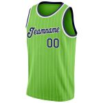 Personalized Neon Green White Pinstripe Navy-White Authentic Basketball Jersey Team Custom Name and Number