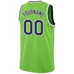 Personalized Neon Green White Pinstripe Navy-White Authentic Basketball Jersey Team Custom Name and Number