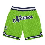 Personalized Neon Green White Pinstripe Navy-White Authentic Basketball Shorts Team Custom Name and Number