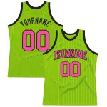 Personalized Neon Green White Pinstripe Pink-Black Authentic Basketball Jersey Team Custom Name and Number