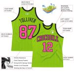 Personalized Neon Green White Pinstripe Pink-Black Authentic Basketball Jersey Team Custom Name and Number