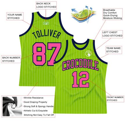 Customizable Neon Green Basketball Jersey with Pinstripe - Personalize Name & Number, Authentic Team Apparel Personalized