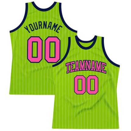 Customizable Neon Green Basketball Jersey with Pinstripe - Personalize Name & Number, Authentic Team Apparel Personalized