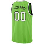 Custom Neon Green and Black Pinstripe Basketball Jersey with Name and Number Personalized Neon Green White Pinstripe White-Black