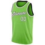 Custom Neon Green and Black Pinstripe Basketball Jersey with Name and Number Personalized Neon Green White Pinstripe White-Black
