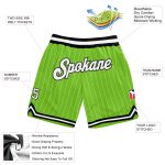 Custom Team Basketball Shorts with Personalized Name and Number - Neon Green White Pinstripe Authentic Design Personalized