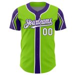 Personalized Neon Green White-Purple 3 Colors Arm Shapes Authentic Baseball Jersey Team Custom Name and Number