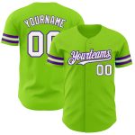 Custom Personalized Neon Green Baseball Jersey with White-Purple Design, Your Name and Number Authentic Team Apparel Personalized