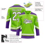 Custom Name and Number Jersey - Personalized Neon Green White-Purple Hockey Lace Design Personalized Neon Green White-Purple