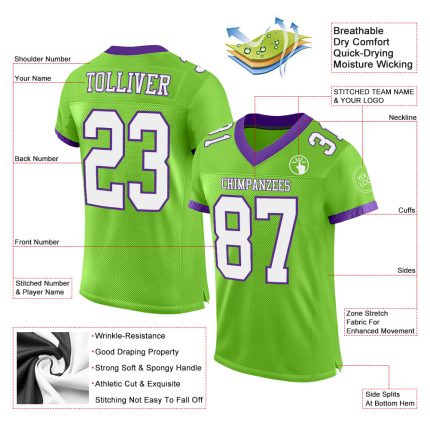 Personalized Neon Green White-Purple Mesh Authentic Football Jersey