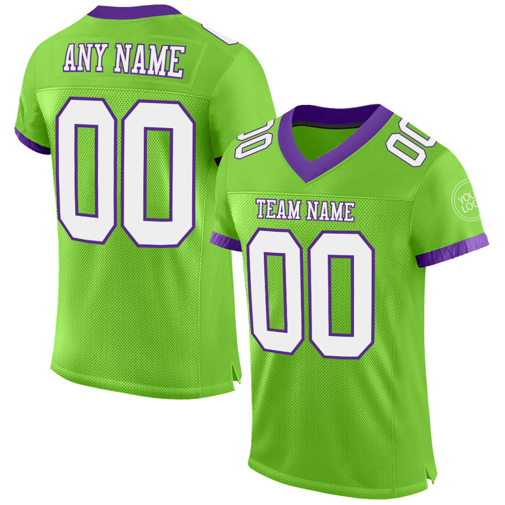 Personalized Neon Green White-Purple Mesh Authentic Football Jersey