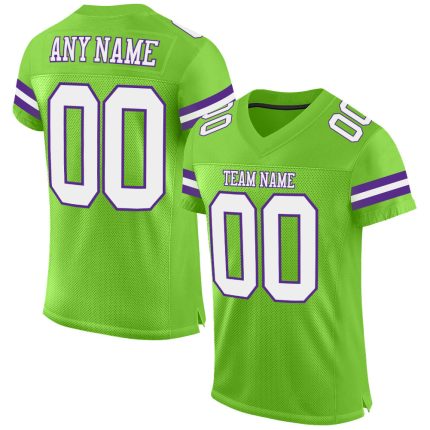 Personalized Custom Football Jersey with Neon Green and White-Purple Mesh, Team Name and Number Personalized Neon Green White-Purple