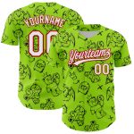 Personalized Halloween Baseball Jersey with Custom Name and Number, 3D Neon Green White-Red Pattern, Authentic Team Apparel