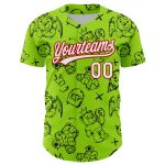Personalized Halloween Baseball Jersey with Custom Name and Number, 3D Neon Green White-Red Pattern, Authentic Team Apparel