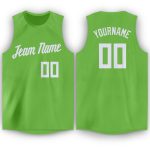 Personalized Basketball Jersey in Neon Green and White - Round Neck Design Personalized Neon Green White Round Neck Basketball
