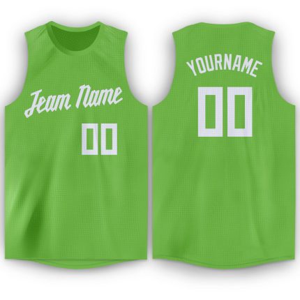 Personalized Basketball Jersey in Neon Green and White - Round Neck Design Personalized Neon Green White Round Neck Basketball