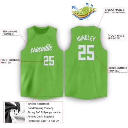 Personalized Basketball Jersey in Neon Green and White - Round Neck Design Personalized Neon Green White Round Neck Basketball