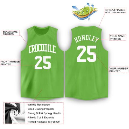 Custom Name Number Basketball Jersey Neon Green White Round Neck Personalized Team Apparel Personalized Neon Green White