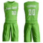 Personalized Neon Green White Round Neck Suit Basketball Jersey Team Custom Name and Number