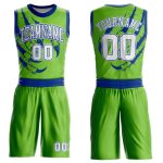 Custom Name Number Basketball Jersey Sublimation Neon Green White-Royal Animals Claws Round Neck Suit Personalized Neon Green