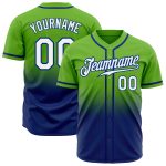 Personalized Neon Green White-Royal Authentic Fade Fashion Baseball Jersey Team Custom Name and Number