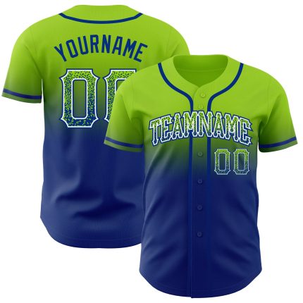 Personalized Neon Green White-Royal Authentic Fade Fashion Baseball Jersey