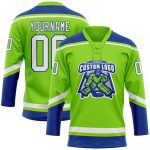 Custom Name and Number Neon Green White-Royal Hockey Lace Neck Jersey - Personalized Team Apparel Personalized Neon Green