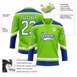 Custom Name and Number Neon Green White-Royal Hockey Lace Neck Jersey - Personalized Team Apparel Personalized Neon Green