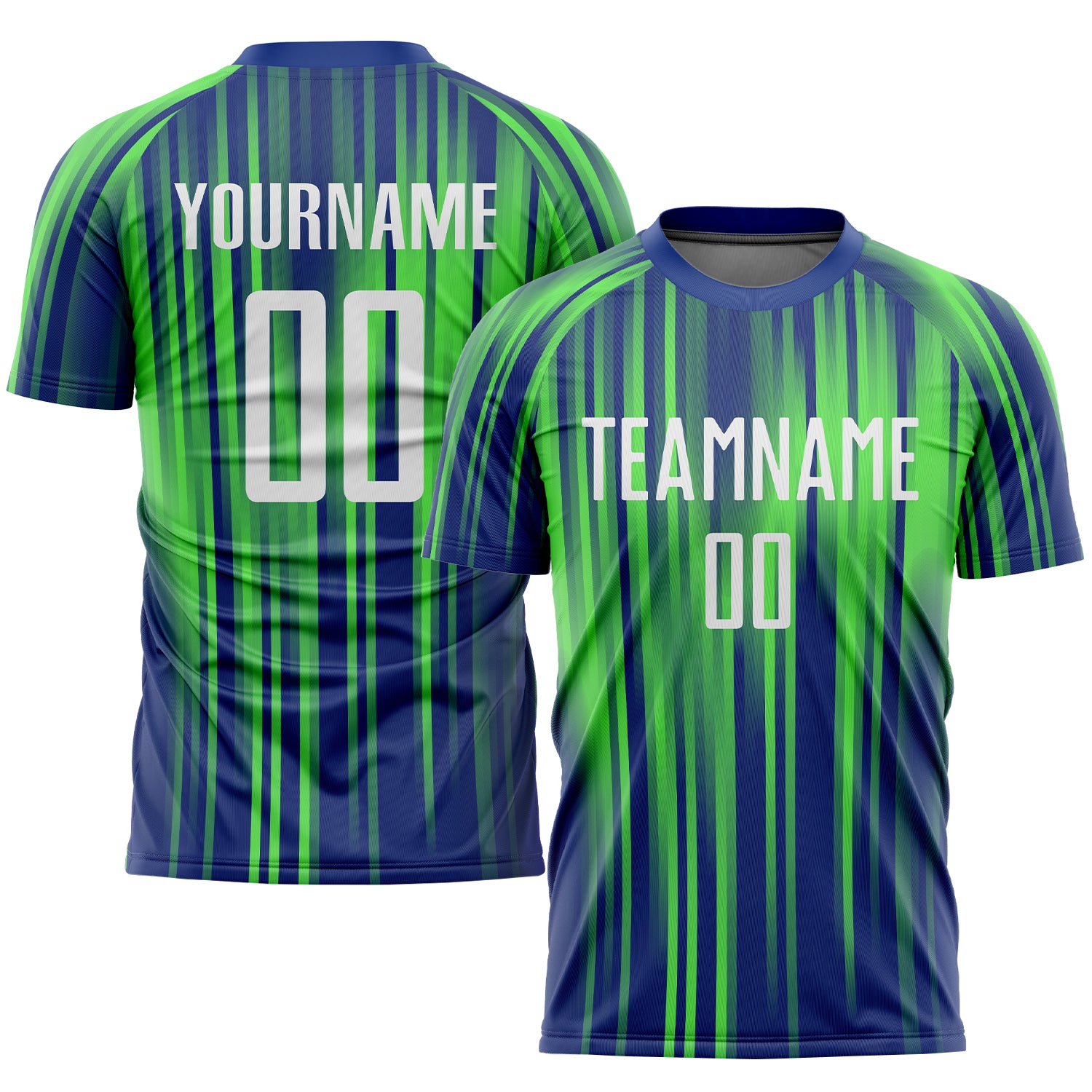 Personalized Neon Green White-Royal Sublimation Soccer Uniform Jersey