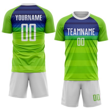 Custom Sublimation Soccer Jersey with Personalized Name & Number - Neon Green White-Royal Team Uniform Personalized Neon