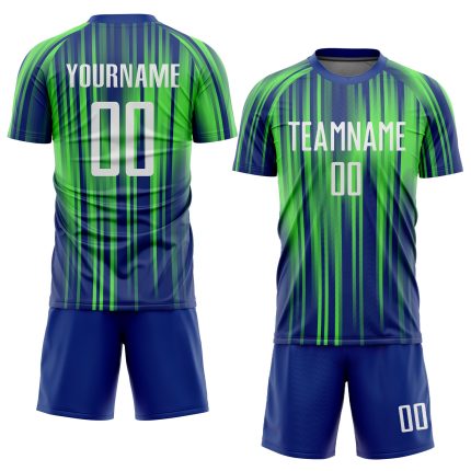 Personalized Neon Green White-Royal Sublimation Soccer Uniform Jersey