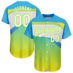 Personalized Neon Green White-Sky Blue 3D Pattern Design Abstract Sport Authentic Baseball Jersey Team Custom Name and Number