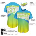 Personalized Neon Green White-Sky Blue 3D Pattern Design Abstract Sport Authentic Baseball Jersey Team Custom Name and Number