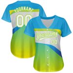 Personalized Neon Green White-Sky Blue 3D Pattern Design Abstract Sport Authentic Baseball Jersey Team Custom Name and Number