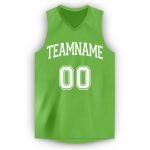 Custom Name and Number Neon Green White V-Neck Basketball Jersey - Personalized Team Apparel Personalized Neon Green White
