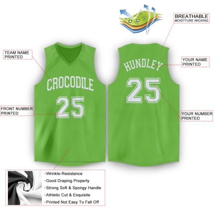Custom Name and Number Neon Green White V-Neck Basketball Jersey - Personalized Team Apparel Personalized Neon Green White