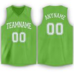 Custom Name and Number Neon Green White V-Neck Basketball Jersey - Personalized Team Apparel Personalized Neon Green White