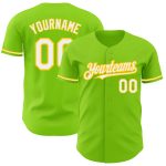 Custom Name Number Authentic Baseball Jersey Neon Green White Yellow Design Personalized Neon Green White-Yellow Authentic
