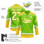 Custom Name and Number Neon Green White-Yellow Hockey Jersey - Personalized Lace Neck Team Apparel Personalized Neon Green