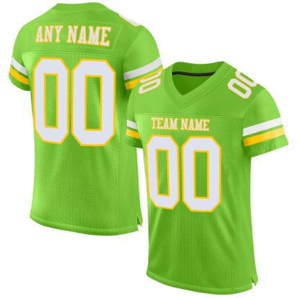 Personalized Neon Green White-Yellow Mesh Authentic Football Jersey Team Custom Name and Number