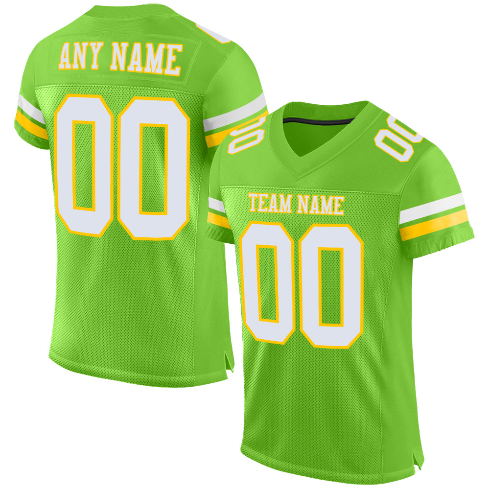 Personalized Neon Green White-Yellow Mesh Authentic Football Jersey Team Custom Name and Number