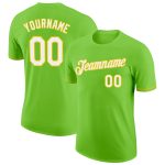 Personalized Neon Green White-Yellow Performance T-Shirt Team Custom Name and Number